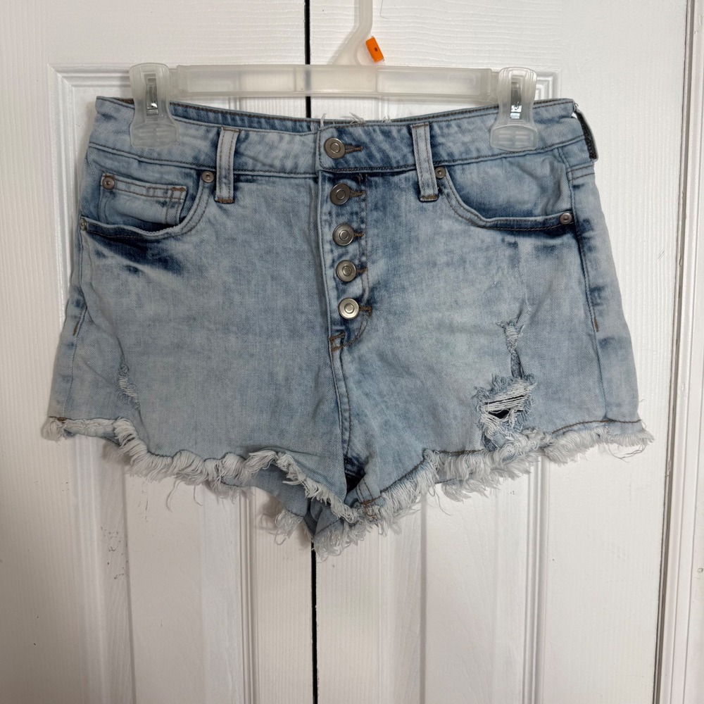 Altard State Distressed Denim Shorts 27/5 Light Blue High Waist Y2K Frayed Hem